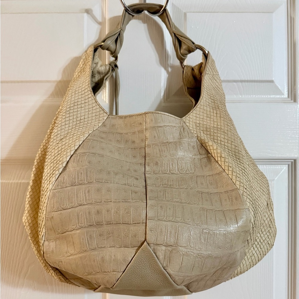 Furla Snake & Croc-Embossed Leather Slouchy Hobo Shoulder Bag — Neutral/Cream - Picture 2 of 12